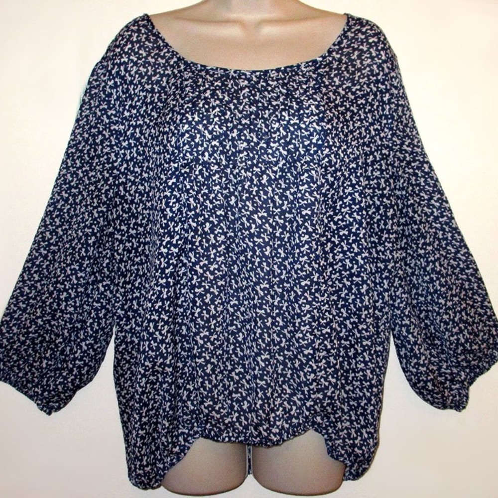 DANIEL RAINN Printed BOWS Navy & White BLOUSE XL